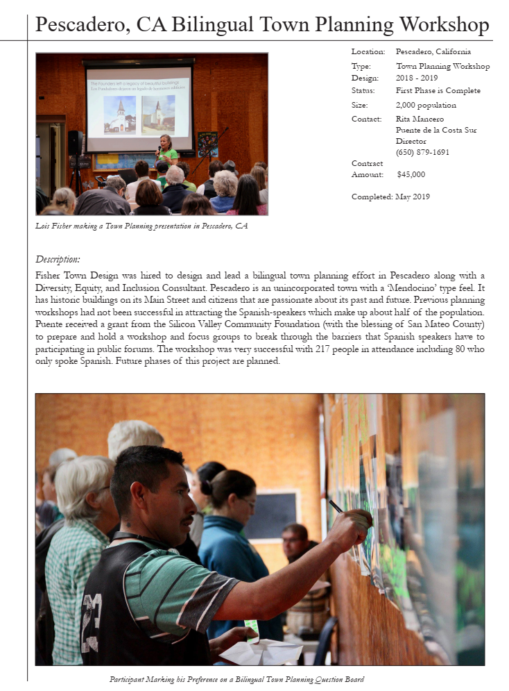 Pescadero, CA Bilingual Town Planning Workshop