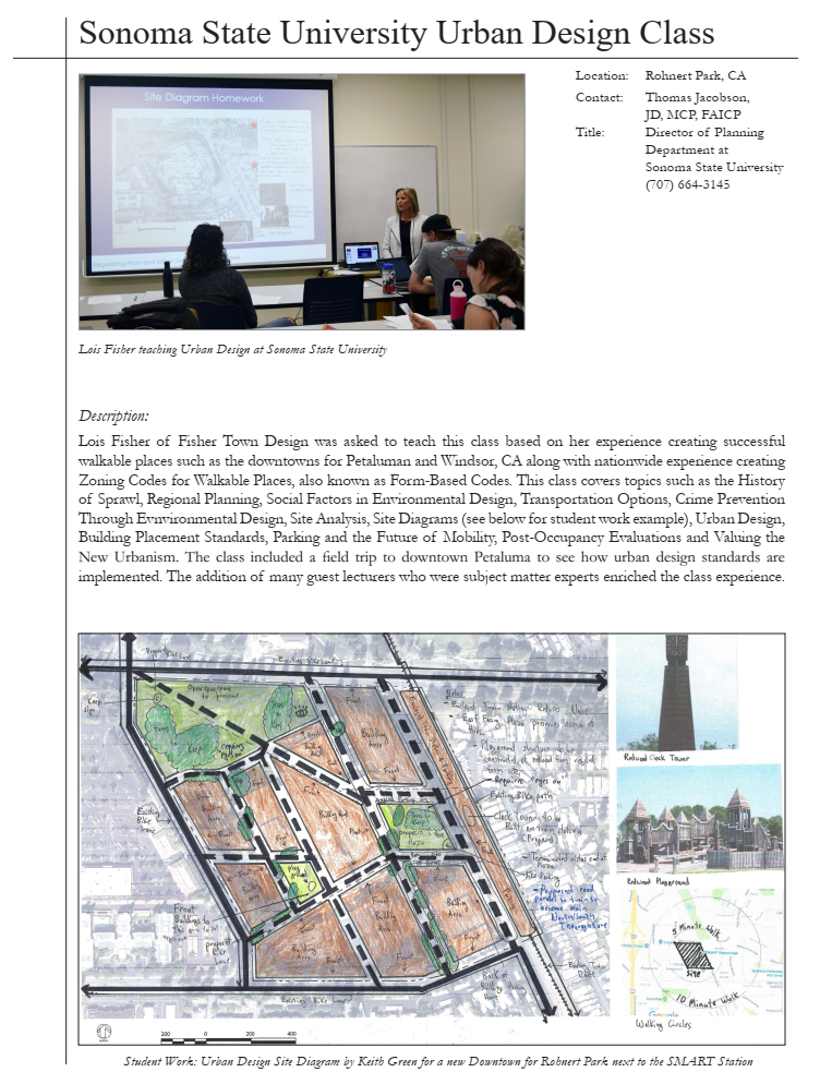 Sonoma State University Urban Design Class